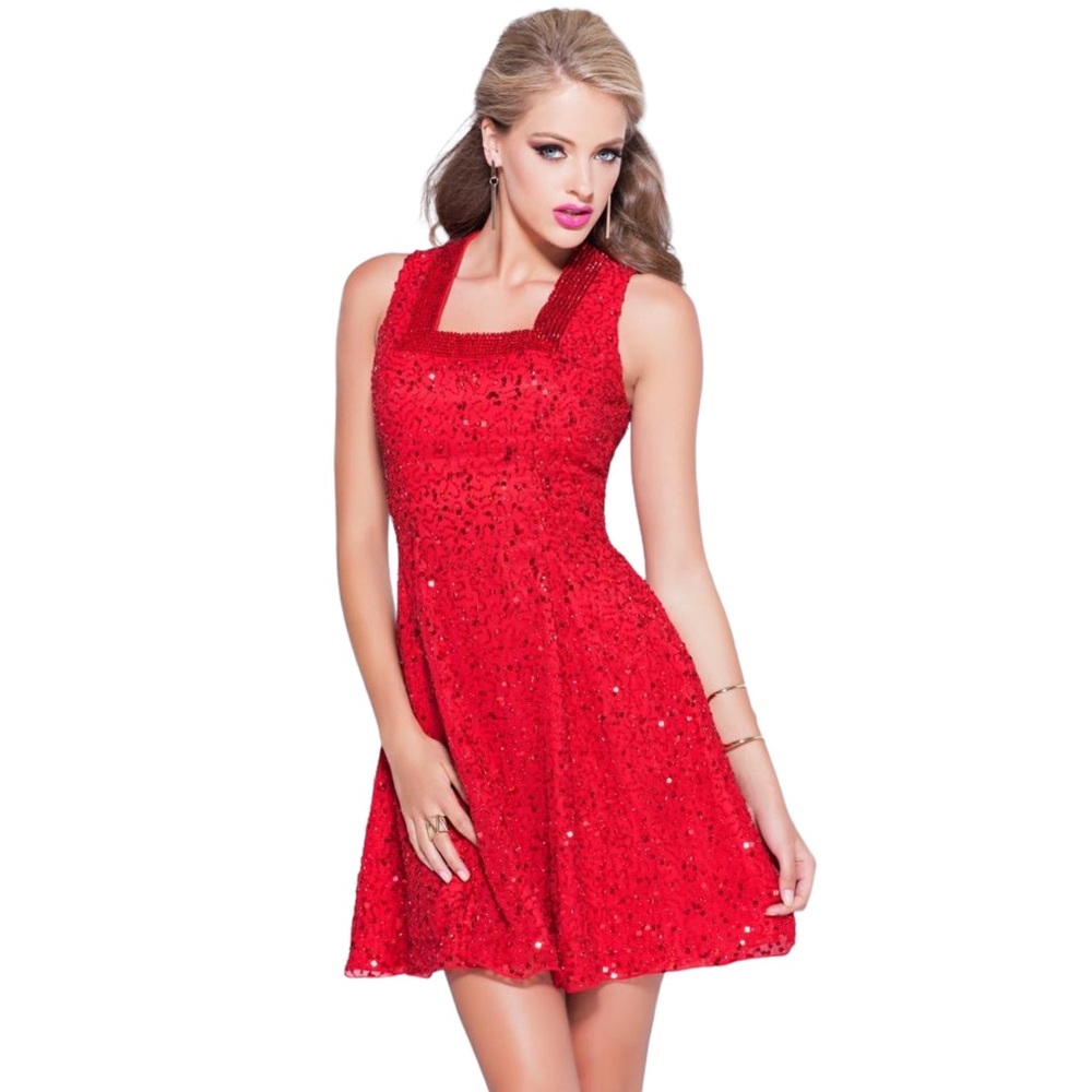 Shail K. Women's Red Sequins Fit & Flare Prom Graduation Cocktail Dress 2